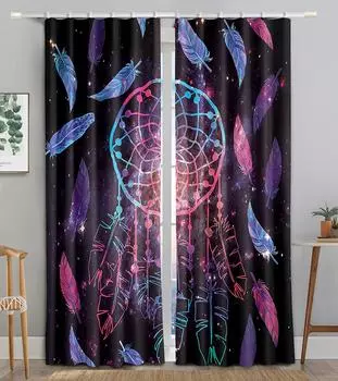 Ready-made Luxury Dream Catcher Thin Window Curtains For Kids Bedroom Living Room Bathroom Kicthen Door Hall Home2Pieces On Sale W50 X H130(CM)X2&Hook