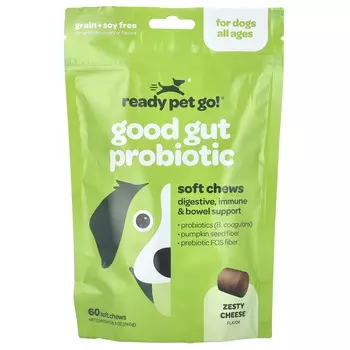 Ready Pet Go, Пробиотик Good Gut, для собак, для всех возрастов, со вкусом пикантного сыра, 60 мягких жевательных таблеток, 8,5 унций (240 г)