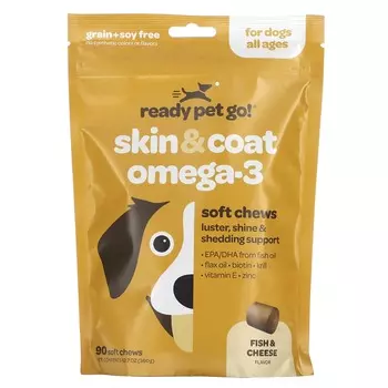 Ready Pet Go, Skin and Coat Omega-3, для собак, для всех возрастов, рыба и сыр, 90 мягких жевательных таблеток, 360 г (12,7 унций)