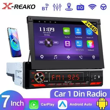 REAKOSOUND 1din Универсальный Android 2 + 64G Автомобильный радиоприемник GPS-навигация 7 Выдвижной экран Мультимедийный плеер Carplay Стерео авторадио 2+64+MIC