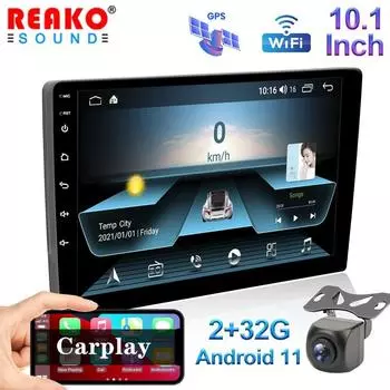 REAKOSOUND 2 + 32G 2Din 10 дюймов Andriod 11 Автомобильный мультимедийный плеер Carplay GPS-навигация Bluetooth Автомобильная аудиосистема Wi-Fi USB FM MirrorLink HD 10