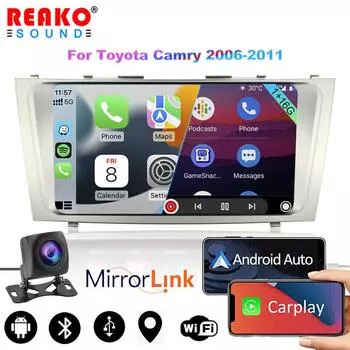 REAKOSOUND Android 11 9 дюймов 2 Din HD Carplay Автомобильный мультимедийный плеер GPS-навигация Аудио WIFI плеер для Toyota Camry 2006-2011 Автомобильный видеорегистратор Bluetooth FM