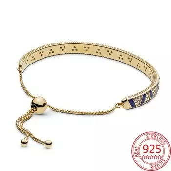 Real 925 Sterling Silver Base Chain Exotic Gemstone &Stripe Sliding Bracelet Classic Retractable Bangle Diy Gold Bracelet