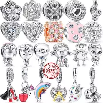Настоящее серебро 925 пробы для мальчика, девочки, дедушки, бабушки, помада, сумка, тонкие бусины, подходят для оригинального браслета с подвесками для женщин, сделай сам, ювелирные изделия