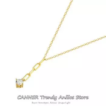 Real 925 Sterling Silver Simple Crystal Single Zircon Pendant Necklaces For Women Charming Rhinestone Female Fine Jewelry 45cm