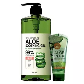 Успокаивающий гель Real Aloe Vera Large Moisture Cream 1000 мл + 150 мл, 01. Успокаивающий гель 1000мл + 150мл (1150мл), 1 набор, 1000г