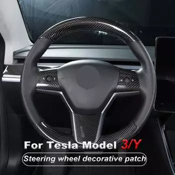 Real Carbon Fiber Car Steering Wheel Patch For Tesla Model 3 2024 2024 2024 Model Y Steering Wheel Protective Shell Covers