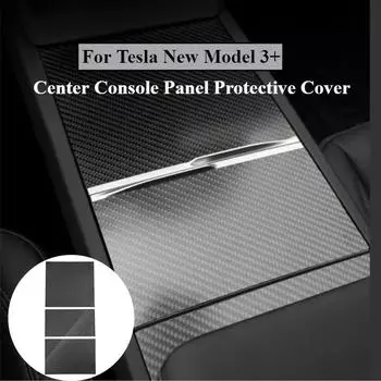 Real Carbon Fiber Center Console Cover For Tesla Model 3 Highland 2024 Auto Accessories Not Affect Central Control Push-pull Use