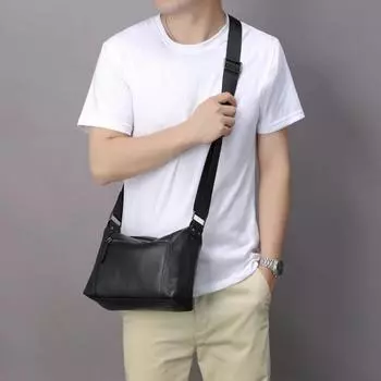 Мужская сумка через плечо из натуральной коровьей кожи, сумка через плечо из высококачественной кожи, повседневная сумка через плечо для поездок на работу и учебу, сумка через плечо из коровьей кожи Baotou Layer чёрный