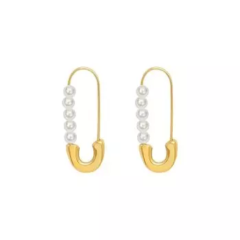 Real design safety pin style earrings gold