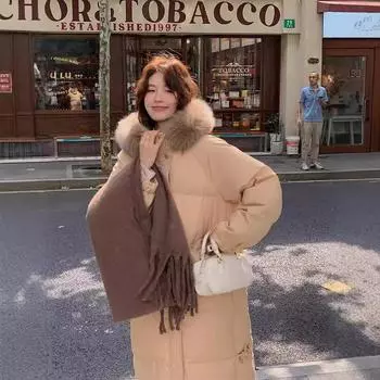 Real fox big fur collar down jacket women s 2024 winter new hooded thickened long white duck down thin coat XS 90-57.5kg