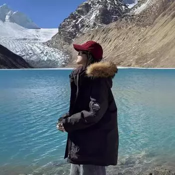 Real fur collar tooling Parker down cotton clothes women s winter thickened American high-end cotton-padded clothes medium long warm jackets M чёрный