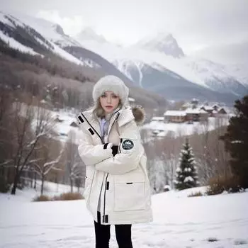 Real fur collar tooling Parker down cotton clothes women s winter medium and long warm thickened cotton-padded jacket M [Recommended below 50kg] бежевый