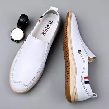 Real Leather Men Casual Shoes All-match Handmade Mens Loafers Moccasins Breathable Slip on Shoes Rubber Non-slip Driving Shoes 38 чёрный