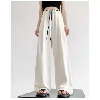 Реальная цена #широкие брюки женские весенние и осенние тонкие спортивные брюки 2024 текстура контрастный цвет ледяной шелк прямые повседневные брюки S