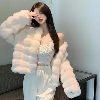 Реальный снимок 2024 зимняя новая утолщенная женская универсальная шуба из норки, короткая искусственная шуба из флиса one size fits all белый