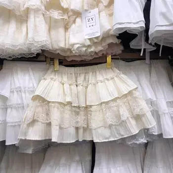 Реальный снимок 2025 года, лето, новая тонкая универсальная юбка-торт, иностранный стиль, короткая юбка для девочек, белый черный one size fits all белый