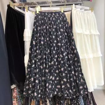 Реальный снимок 2025 года, новая юбка с цветочным принтом, летняя французская нежная юбка с высокой талией, средней и длинной юбкой-плиссе с маятником One size цветочный