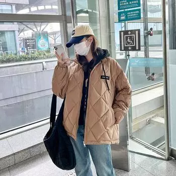 Реальный снимок гонконгского стиля ромбовидный хлопок одежда женская прилив 2024 новая зимняя пара утолщенная свободная ниша вышивка поддельные два предмета M чёрный