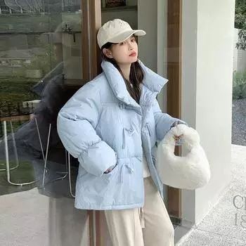 Реальный снимок корейской куртки из хлопка, женской короткой, новой свободной куртки из хлопка с роговыми пуговицами и куртки из хлеба S белый
