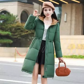 Реальный снимок модной одежды из хлопка, подходящей по цвету, женская корейская версия, свободная, длинная, до колена, хлопковая одежда из хлопка, зимнее пальто M чёрный