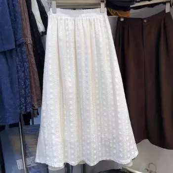 Реальный снимок~ Женская одежда большого размера, нежная французская кружевная жаккардовая юбка, высокая талия, чайная одежда, универсальная юбка А-образного силуэта one size fits all абрикосовый