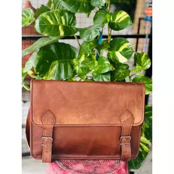 Real Pro Leather Vintage Brown Messenger Laptop Briefcase & Shoulder Bag 18 x 14 x 6 in