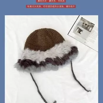 Real rabbit fur knitted hat children autumn and winter splicing warm wool hat sweet and cute plush ear protection hat M56-58cm бежевый