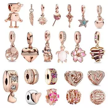Настоящее серебро S925, розовое золото, розовый осьминог, летняя морская черепаха, подвеска в форме сердца, подходит для оригинального браслета с подвесками для девочки