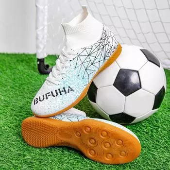 Real shot football shoes football shoes men s high-top flat lawn youth student adult game training 35 белый