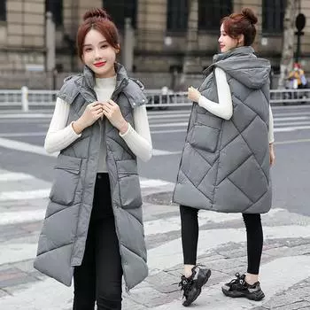 Жилет Real Shot, женский зимний новый свободный жилет из хлопка в стиле Гонконга, пальто с капюшоном из хлопка Harajuku, прилив L чёрный