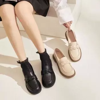 Real soft leather loafers women s 2025 new simple retro soft sole versatile one-pedal British style small leather shoes 35
