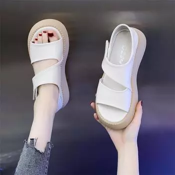 Real soft leather sandals women s new muffin thick-soled and thin casual soft-soled beach shoes 35
