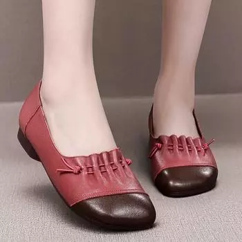 Real soft leather single shoes retro flat mother shoes 2025 spring new middle-aged and elderly women s shoes rubber soft-soled leather shoes 35 белый