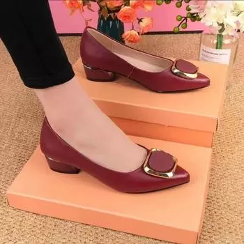 Real soft leather single shoes women s 2025 new fashion pointed comfortable women s shoes foreign style versatile thick heel work shoes women 35