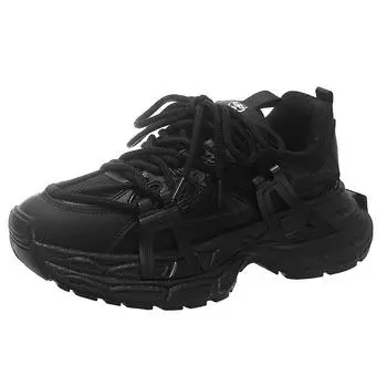 Real soft leather thick-soled women s 2025 autumn new retro color matching versatile height-increasing breathable casual sports shoes 35