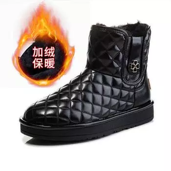 Real wool snow boots women s 2025 winter new mid-tube locomotive snow cotton boots waterproof deep-mouth leather women s shoes tide 35