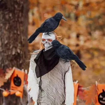 Realistic Halloween Decorations, Lifesize Black Feathered Crow For Home Garden Yard Decor, Artificial Bird Simulation Crow Halloween Party Props One Size