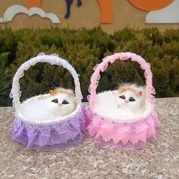 Реалистичная игрушка для кошек со звуком, портативная кружевная корзина с цветами, имитация искусственного меха, модель котенка, украшение, украшение для детей, любителей домашних животных, подарок на день рождения B