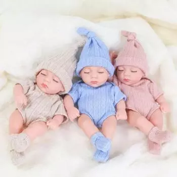 Реалистичная кукла-реборн 19 см, милая спящая, с окрашенными волосами и тканевым телом, похожая на новорожденного, коллекционная художественная кукла, идеально подходящая для игр и объятий синий