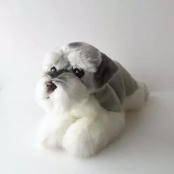 Реалистичная плюшевая игрушка собака Нини и Кино Реалистичная лежащая собака Общая длина приблизительно 40 см Домашнее животное [мягкая игрушка собака] (Шнауцер)