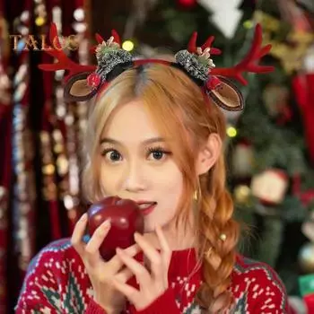 Реалистичная повязка на голову с оленьими рогами для взрослых и детей, мягкая ткань, прочная конструкция, рождественский обруч для волос с оленем B