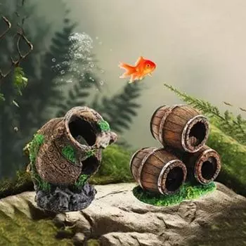 Реалистичная сломанная бочка ландшафтный дизайн декоративная рыба креветки прячется пещера аквариум Fish Shrimp Shelter