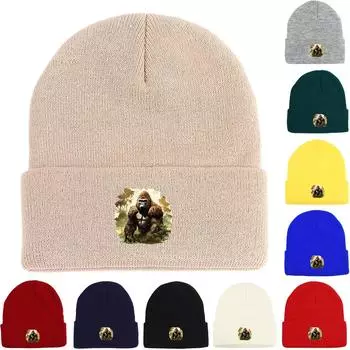 Реалистичная вязаная шапка с принтом гориллы, шапки Skullies, эластичная стильная вязаная шапка-чепчик, шапка-бини as the picture жёлтый