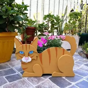 Реалистично выглядящее дерево, отличное качество изготовления, деревянный цветочный горшок в форме кошки, горшок для растений