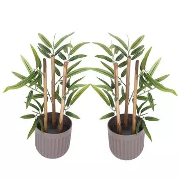 Реалистично выглядящий набор из 2 искусственных мини-бамбуковых растений, 29x10 см, для декора дома/офиса, зелень в коричневом пластиковом горшке