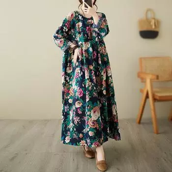 Реалистичное осеннее свободное платье с круглым вырезом и длинными рукавами, женские длинные повседневные платья one size красный