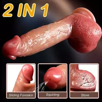 Реалистичные подвижные дилдо крайней плоти, сквирт-дилдо, 2 в 1 силиконовый член-петух, эякулирующая игрушка, пенис для вагинальных и анальных игр, секс-игрушки для женщин Peel Off Water Spray Toy