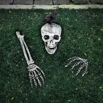Реалистичные скелетные колья Хэллоуин Реалистичный череп Скелет Голова Человеческие руки Руки Для Хэллоуина Вечеринка Домашний Сад Газон Декор 3pcs