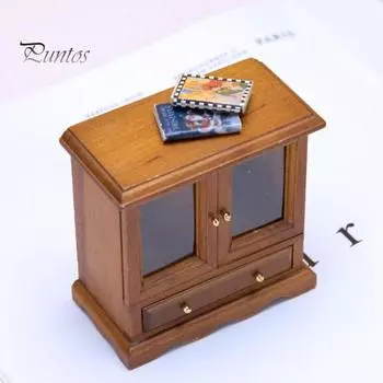 Реалистичный миниатюрный шкаф для хранения вещей Береза 2 стеклянные двери с ящиком 3D 1:12 украшений для кукольного домика, мини-книжный шкаф, аксессуары для мебели для кукольного домика коричневый